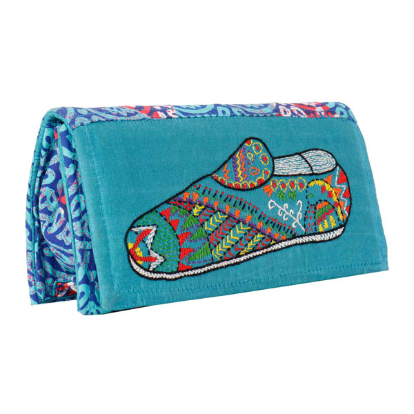 Indha Craft Shoe Embroidery Work Blue Colour Clutch Purse