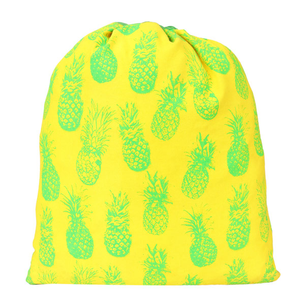 Indha Craft Pineapple Print Yellow Colour Cotton 4.5 L Drawstring Bag/Sports Bag/Cycle Bag