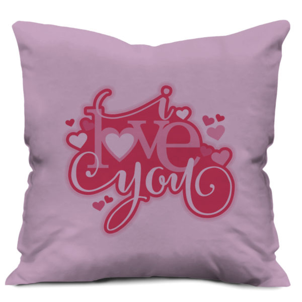 Calligraphy Fashion Text I Love you Printed Satin Cushion Cover, Pink