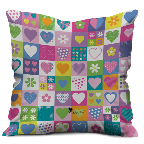Romantic Love Hearts Checkered Cushion Cover, Multi