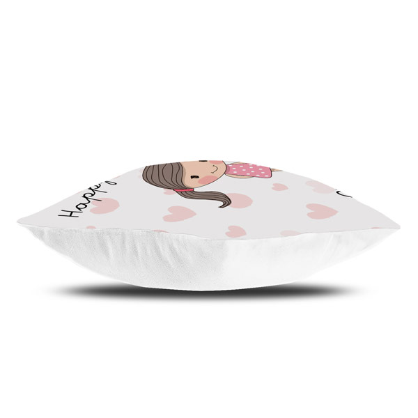 Cute Princess illustrator with Happy Birthday Princess Text Cushion Cover. Pink