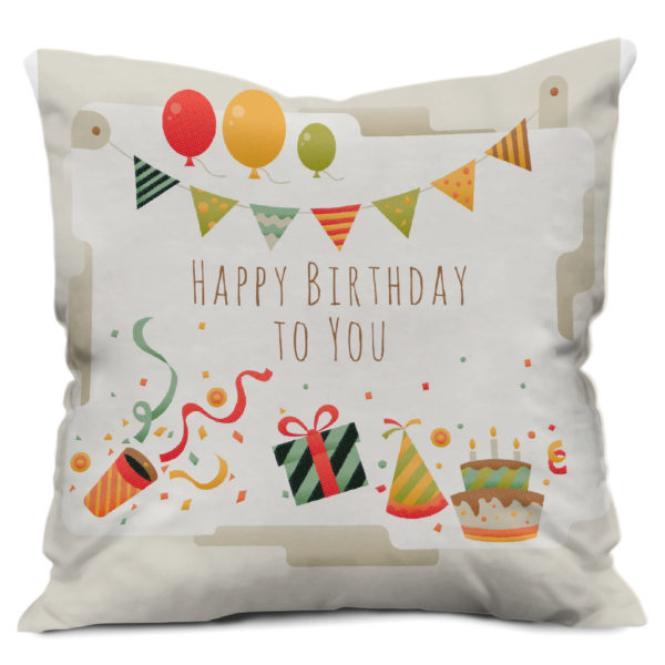 Top Birthday Banner Flying Balloons with Happy Birthday Text Print Satin Cushion