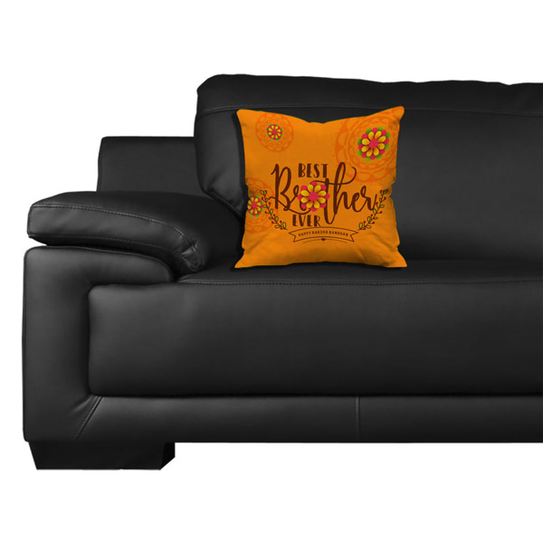 Best Brother Ever Quote Printed Satin Cushion Cover, Orange
