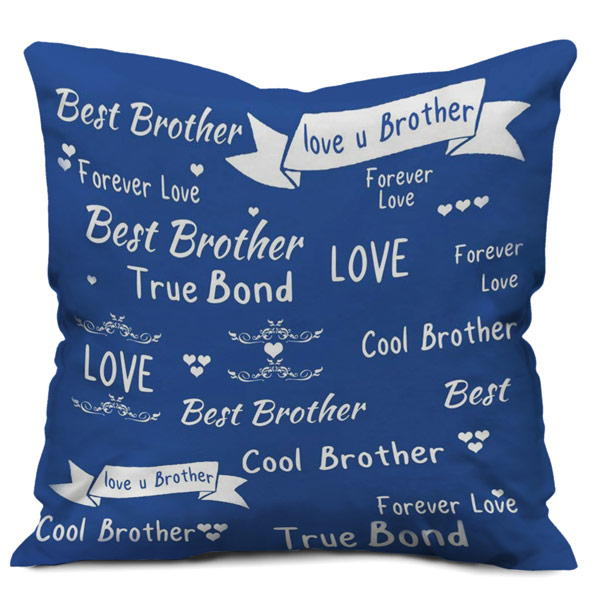 Best Brother Love you Brother Quote Printed Satin Cushion Cover, Blue