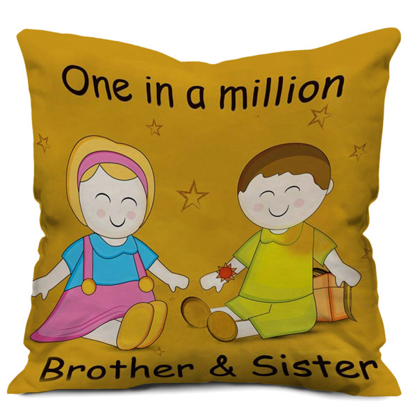 Best Ever Rakhi Gift for Brother & Sister Satin Cushion Cover, Yellow