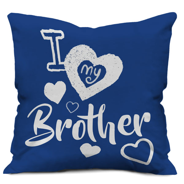 I Love My Brother Quote Printed Satin Cushion Cover, Blue