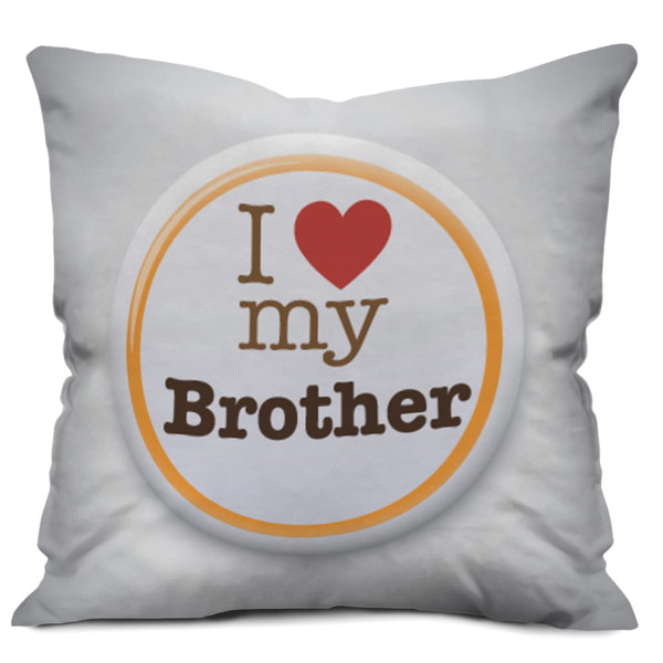 I Love my Brother Quote Printed Satin Cushion Cover, Gray