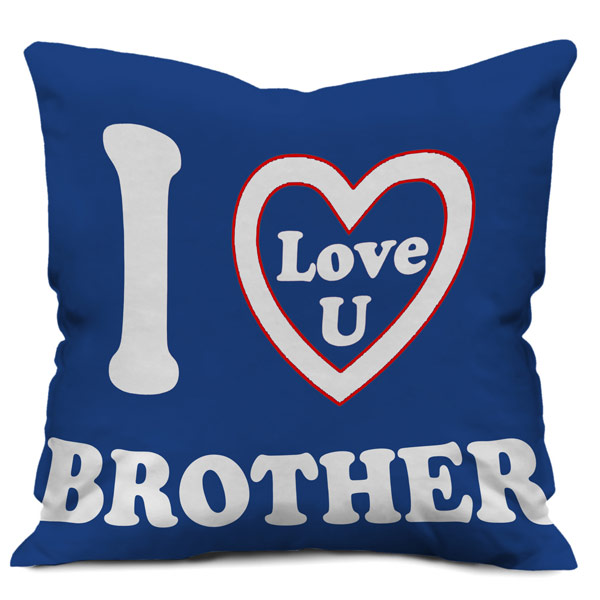 I Love you Brother Quote Printed Satin Cushion Cover, Blue