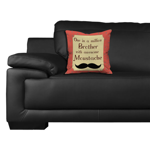 One in a Million Mustache Printed Cushion Cover, Beige