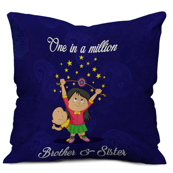 One in a Million Quote Printed Brother Sister Cushion Cover, Blue