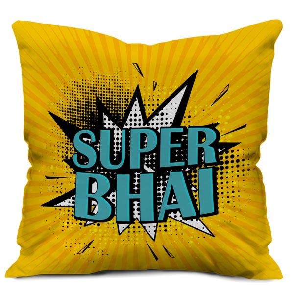 Super Bhai Quote Printed Satin Cushion Cover, Yellow