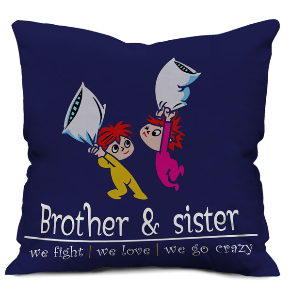 We Fight We Love Quote Printed Satin Cushion Cover, Dark Blue