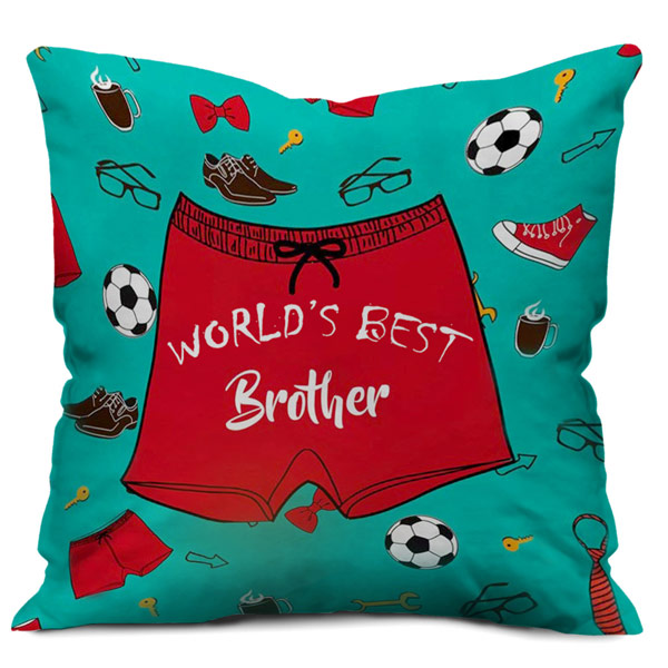 World's Best Brother Quote Printed Satin Cushion Cover, Red/Green
