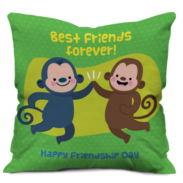 Best Friend Monkeys are Celebrating Friendship Day Satin Cushion Cover, Green