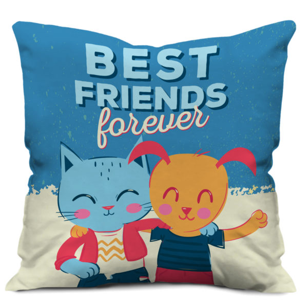 Cartoon Friends are Celebrating Friendship Day Satin Cushion Cover, Blue