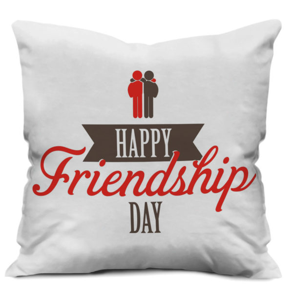 Fashion Text Happy Friendship Day Text Printed Satin Cushion Cover, White