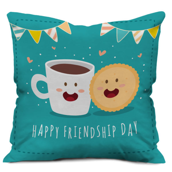 Friendship Like Tea and Biskut Printed Cushion Cover, Blue