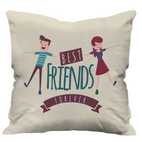 illustrator Boy & Girl Celebrating Friendship Day Satin Cushion Cover, Beige