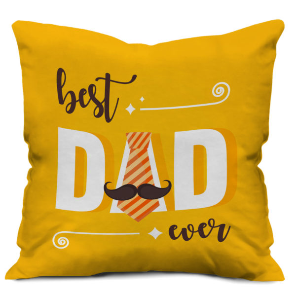 Best Dad Ever Text Print Satin Cushion Cover (12X12, Yellow)