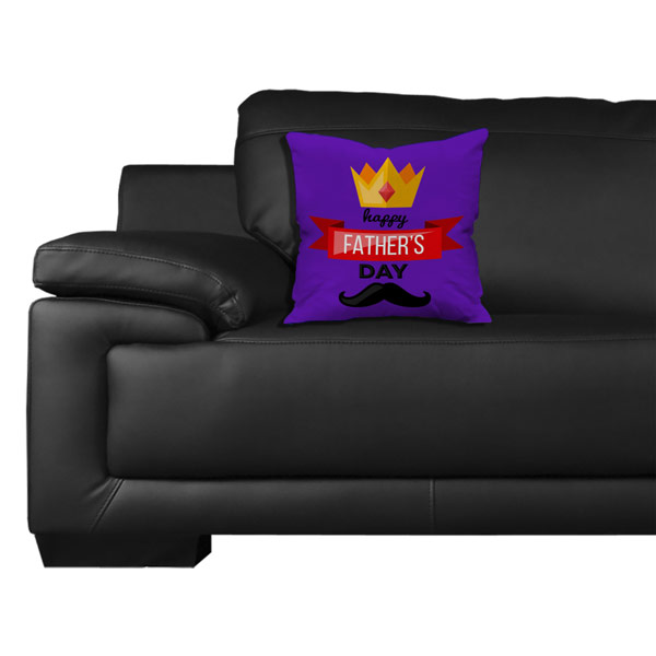 Happy Father's Day with Crown Mustache Satin Cushion Cover (12X12, Purple)