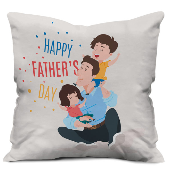 Kids Spending Time with Father Cushion/Pillow Cover with Filler (12X12, Light Beige)
