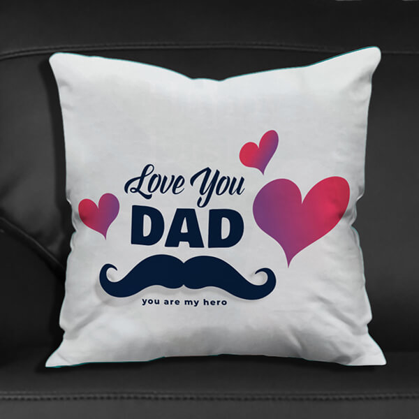 Love You Dad with Floating Hearts Satin Cushion Cover (12X12, White)