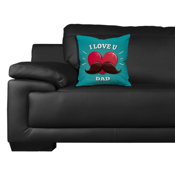 Love You Dad with Red Heart Mustache Cushion Cover with Filler (12X12, Light Green)