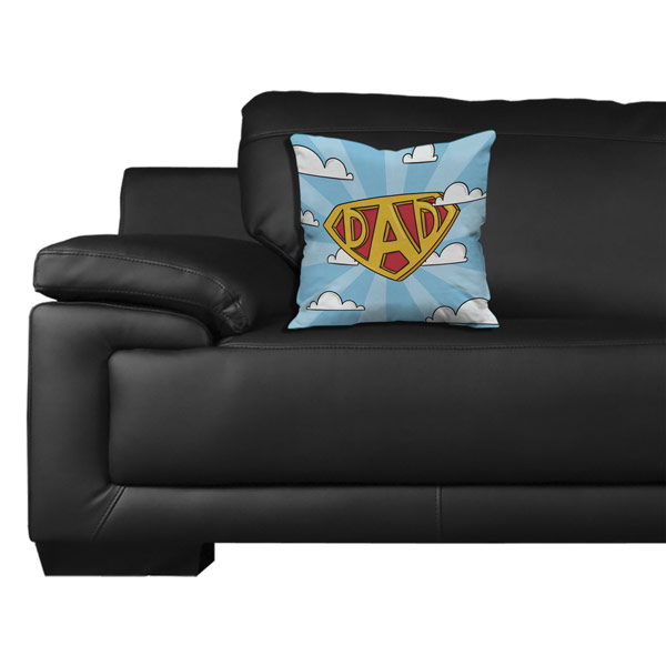 Super Dad Text Printed Cushion/Pillow Cover with Filler (12X12, Light Blue)