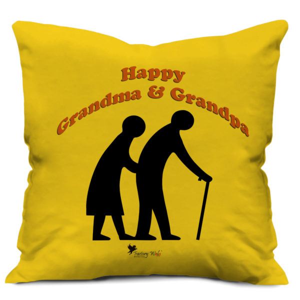 Love is Growing Old with you Grandparents Printed Satin Cushion Cover, Yellow