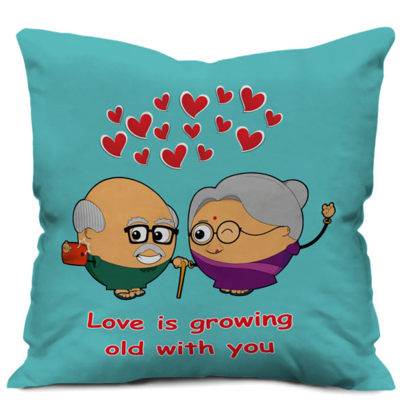 Love is Growing Old with you Quote Printed Cushion Cover, Blue