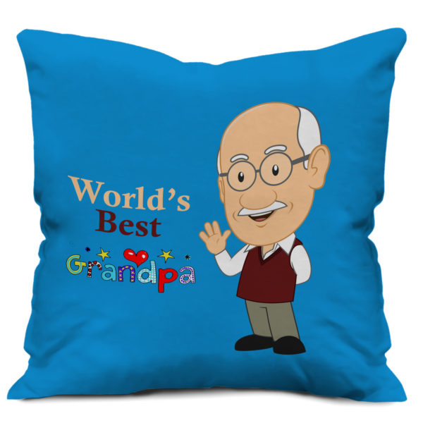 Word's Best Grandpa Quote Printed Satin Cushion Cover, Blue