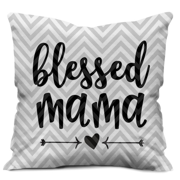 Blessed Mama Striped Printed Satin Cushion Cover
