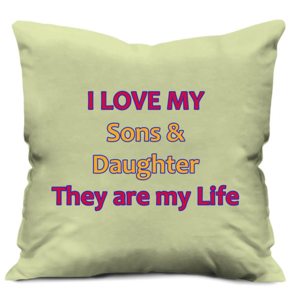 I Love My Son and Daughter Quote Printed Satin Cushion Cover