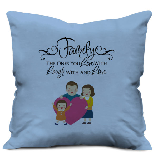 Lovely Family Quote Printed Satin Cushion Cover, Light Blue