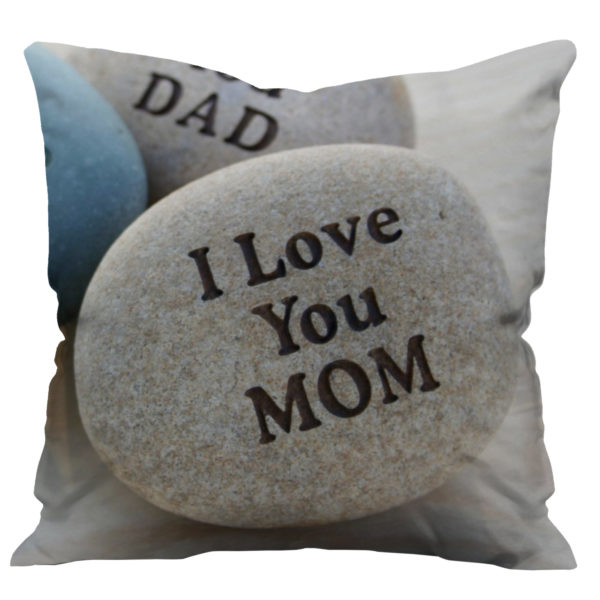 Sea Stone I Love you Mom Text Print Satin Cushion Cover