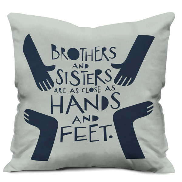 Brother & Sister Quote Printed Satin Cushion Cover, Blue/White