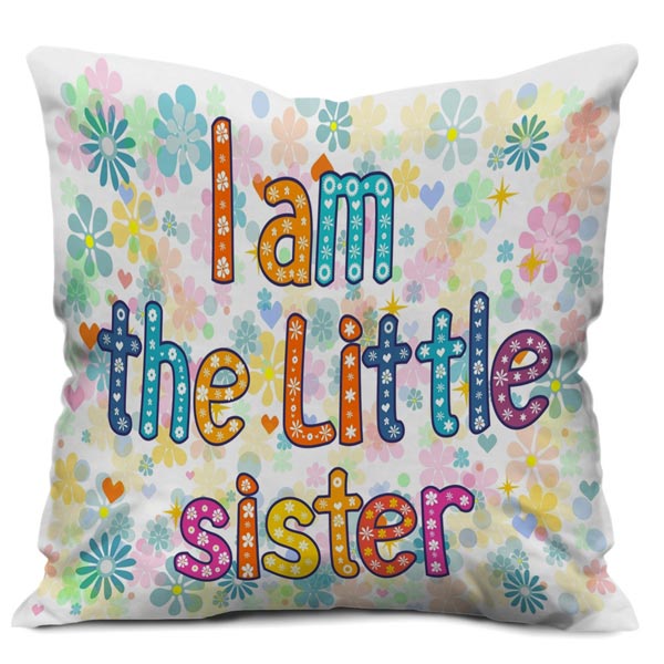 I am the Little sister Quote Printed Cushion Cover, White