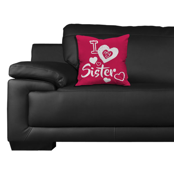 I Love Sister Quote Printed Satin Cushion Cover, Pink