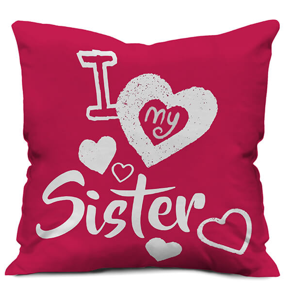 I Love Sister Quote Printed Satin Cushion Cover, Pink