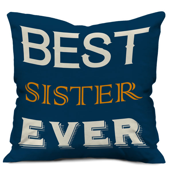 I Love You Sister Quote Printed Satin Cushion Cover, Blue