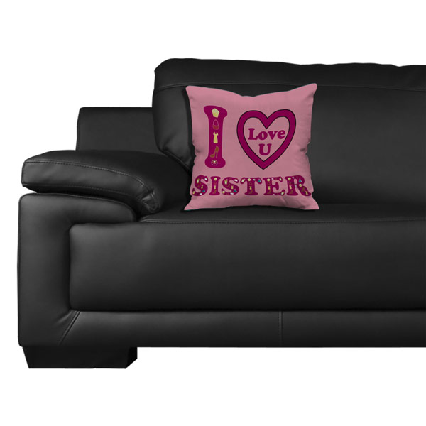 I Love You Sister Quote Printed Satin Cushion Cover, Pink