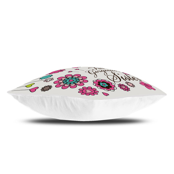 Sister Quote Printed Micro Satin Cushion Cover, White
