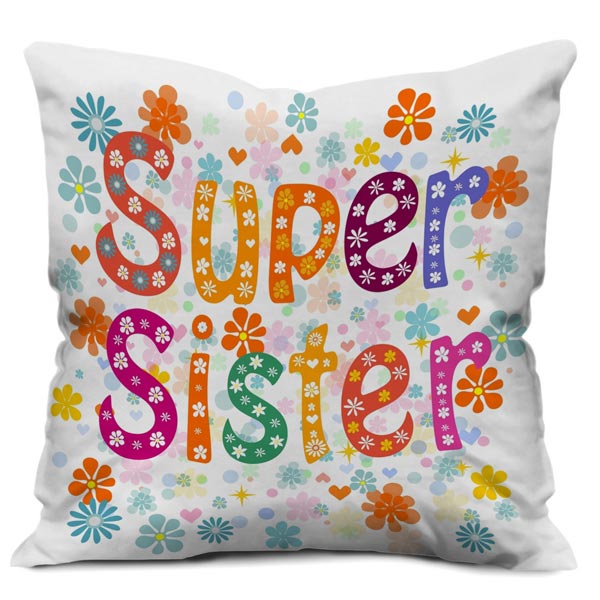 Super Sister Quote Printed Satin Cushion Cover, White