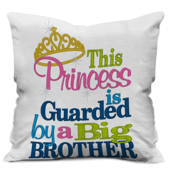 This Princess Guarded By Brother Quote Printed Satin Cushion Cover, White
