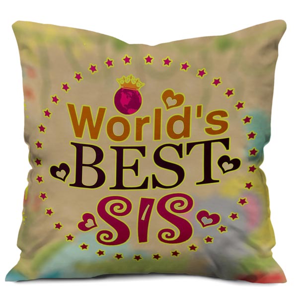 World's Best Sister Quote Printed Cushion Cover, Yellow