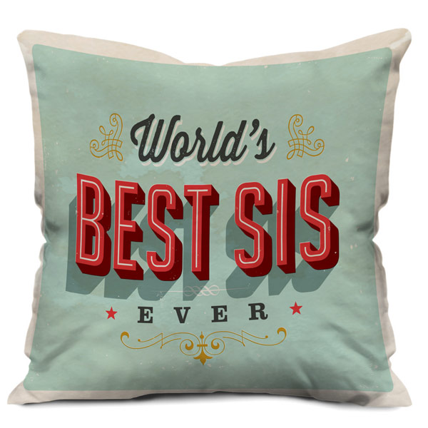 World's Best Sister Quote Printed Satin Cushion Cover, Green