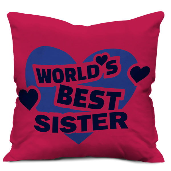 World's Best Sister Quote Printed Satin Cushion Cover, Pink