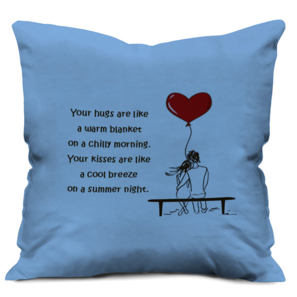 Romantic Couple Falling in Love with Quote Print Soft Satin Cushion Cover, Blue