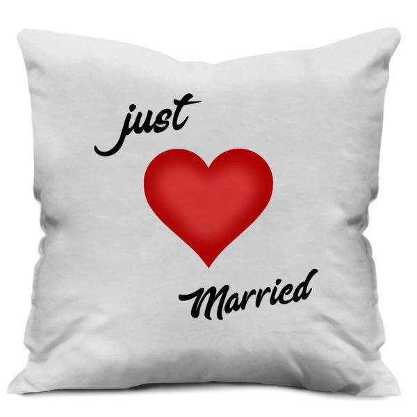 Romantic Heart with Just Married Text Print Cushion for New Wedding Couples