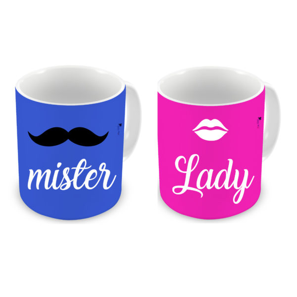 Mister & Miss Quote Printed Ceramic Couple Coffee Mug